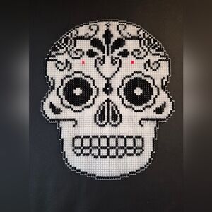 Handmade yarn Cross Stitch White Sugar Skull Wall Decor Tapestry